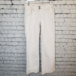 CAbi White Jeans with Brown Stitching